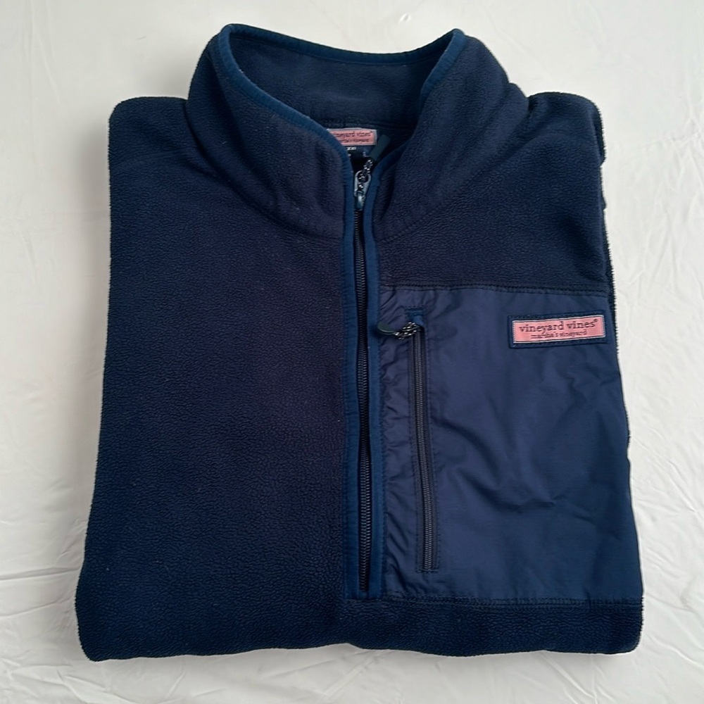 Vineyard Vines navy blue quarter zip tech fleece pullover